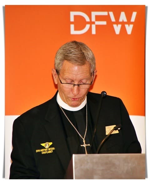 DFW Chaplain talking at a podium