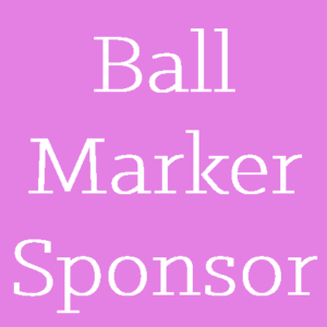 A poster of ball marker sponsor in white with pink background