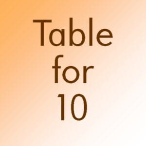 Table for 10 text with orange and white gradient background