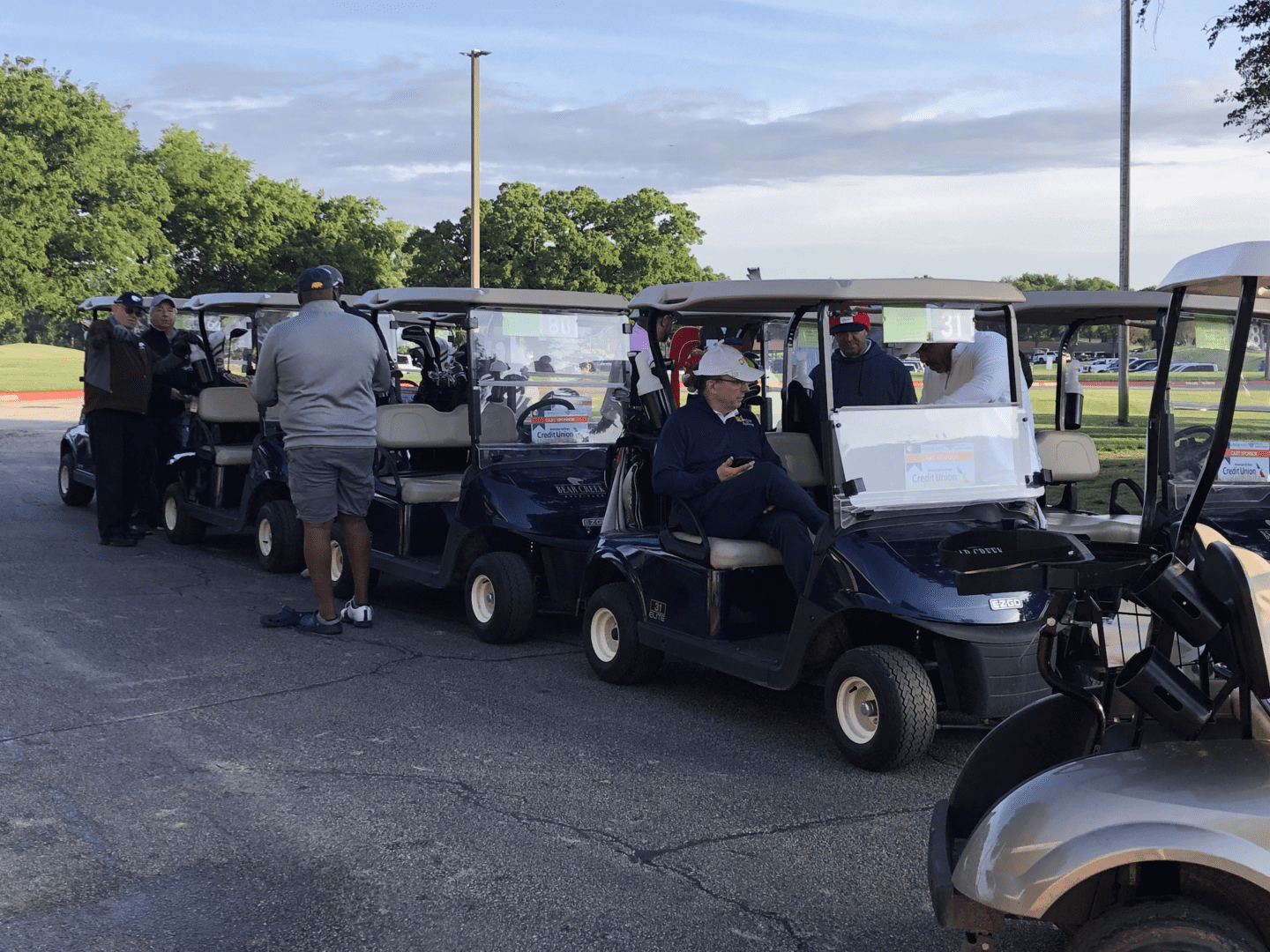 A line of golf carts.